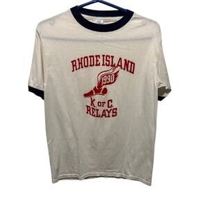 VTG 70s 90s Sportswear Rhode Island Running Ringer T-Shirt Large Single Stitch